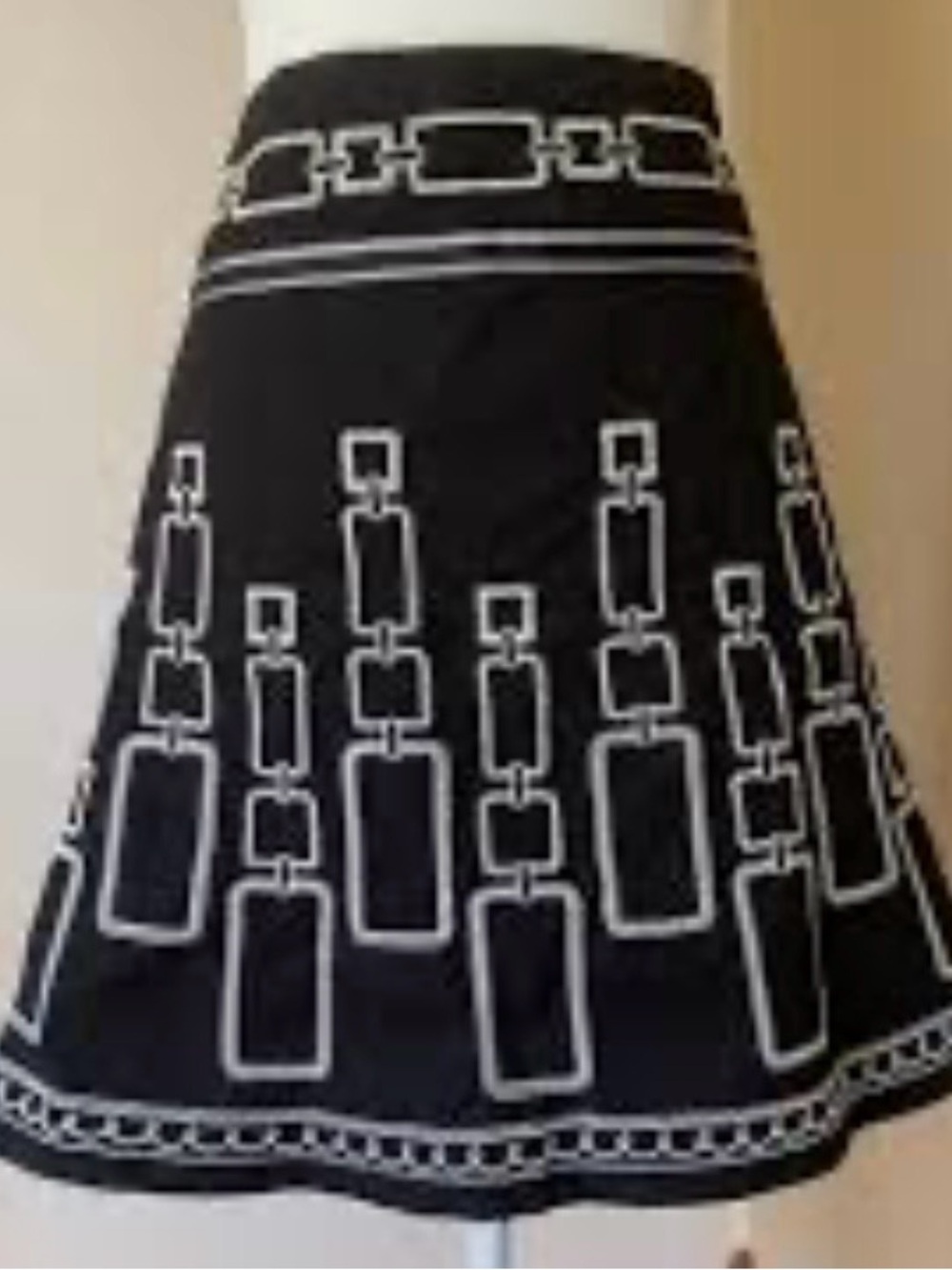 Heart Soul Black A-Line Skirt with White Geometric Chain Print
